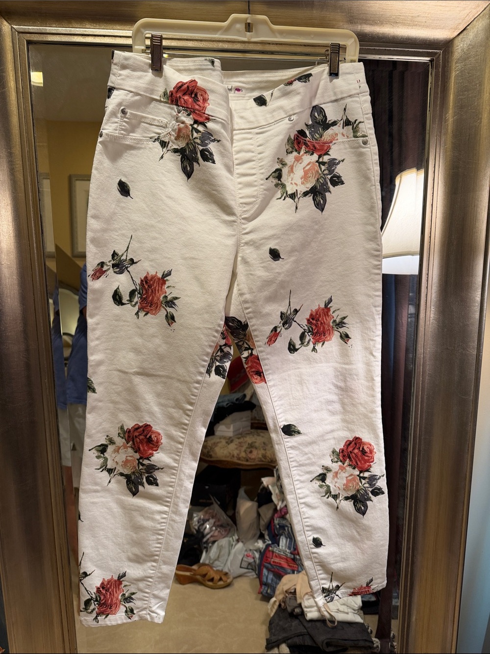 Tribal White & Pink Jeans with Rose Print 14